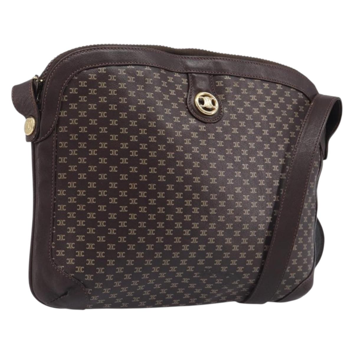 CELINE Macadam Canvas Shoulder Bag Leather Brown Gold Auth gh2474