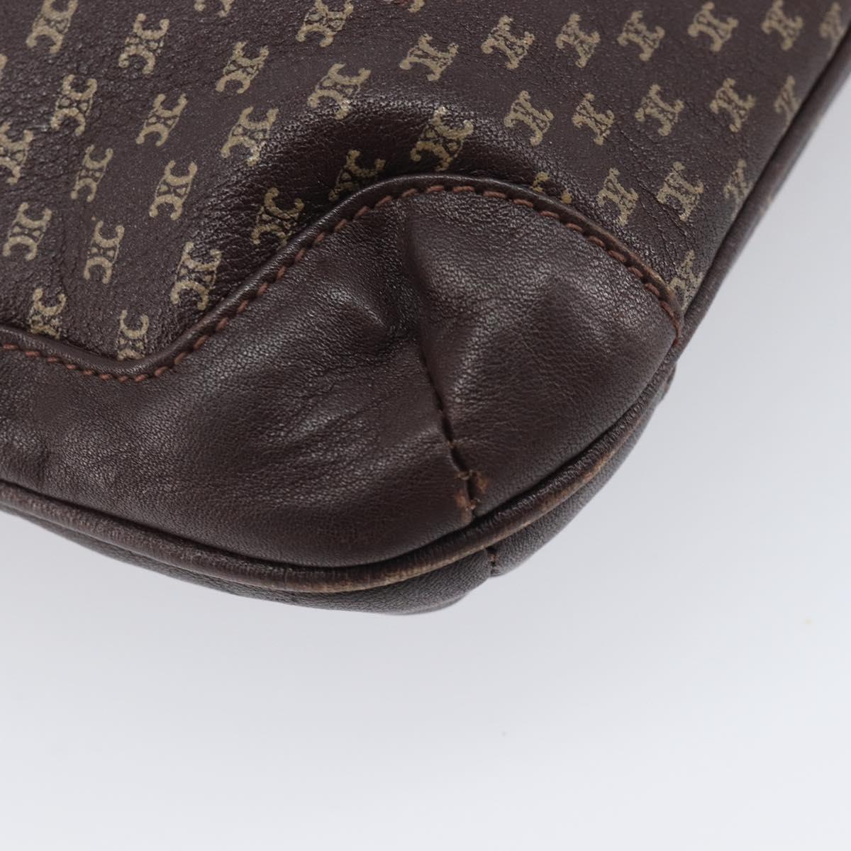 CELINE Macadam Canvas Shoulder Bag Leather Brown Gold Auth gh2474