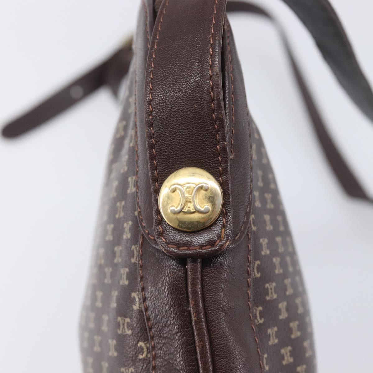 CELINE Macadam Canvas Shoulder Bag Leather Brown Gold Auth gh2474