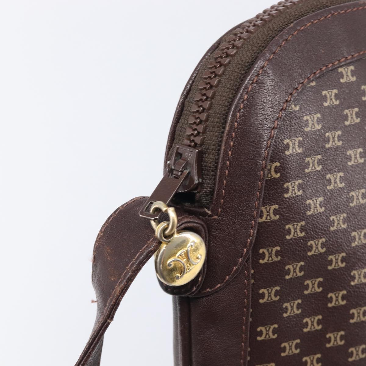 CELINE Macadam Canvas Shoulder Bag Leather Brown Gold Auth gh2474