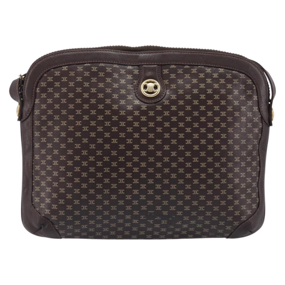 CELINE Macadam Canvas Shoulder Bag Leather Brown Gold Auth gh2474