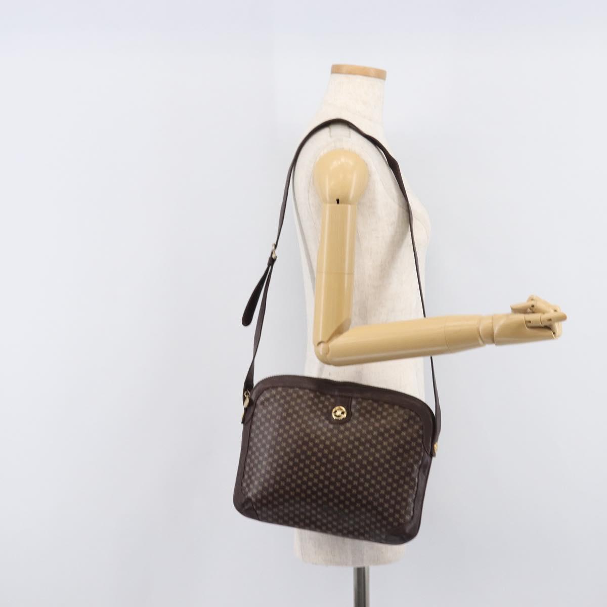 CELINE Macadam Canvas Shoulder Bag Leather Brown Gold Auth gh2474