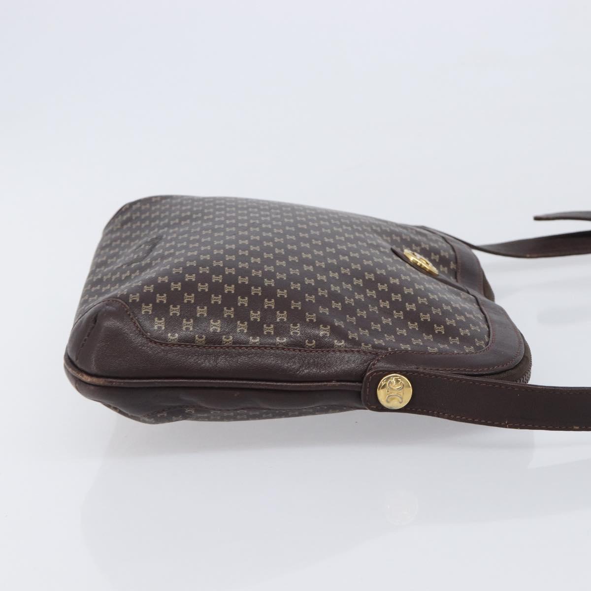 CELINE Macadam Canvas Shoulder Bag Leather Brown Gold Auth gh2474