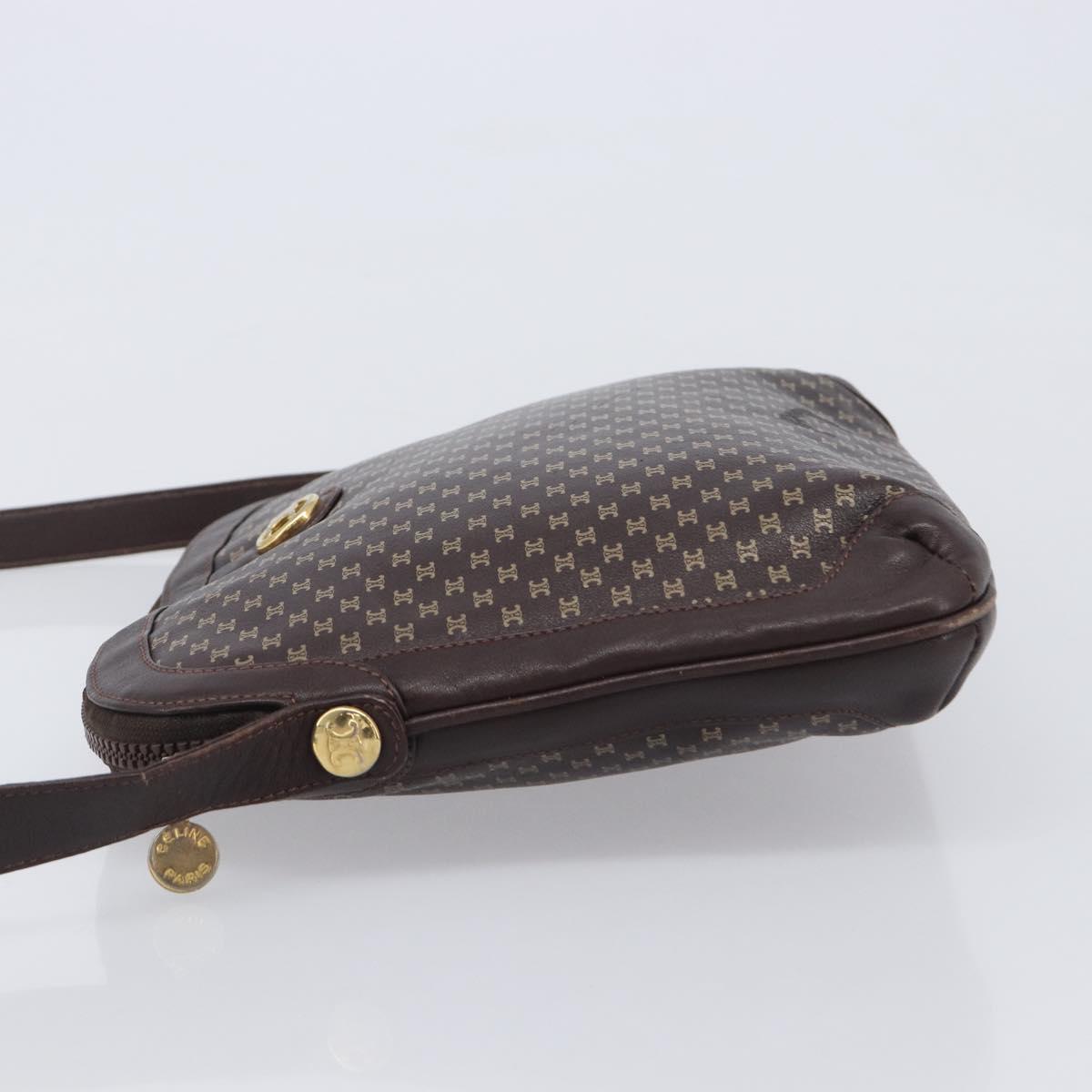 CELINE Macadam Canvas Shoulder Bag Leather Brown Gold Auth gh2474