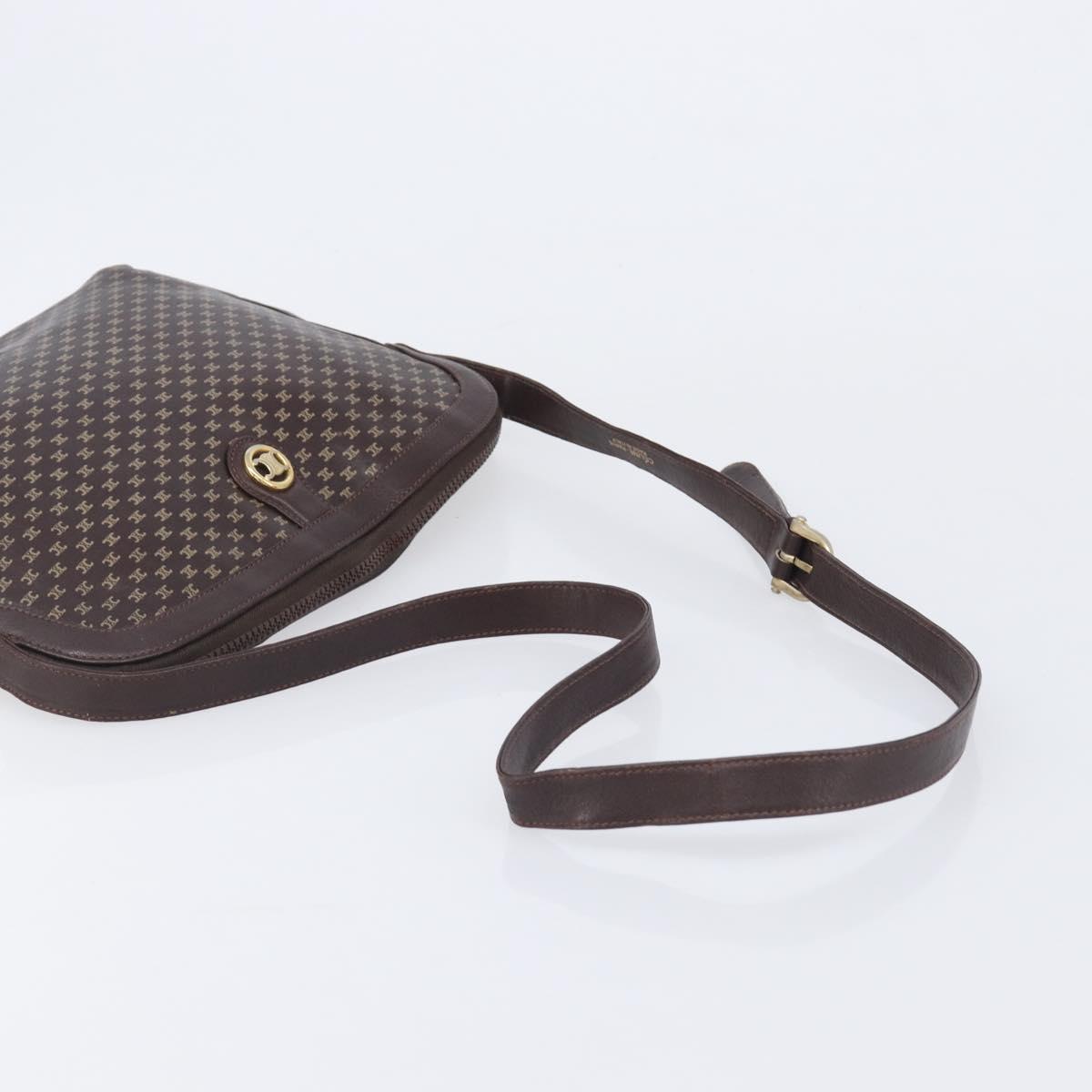 CELINE Macadam Canvas Shoulder Bag Leather Brown Gold Auth gh2474