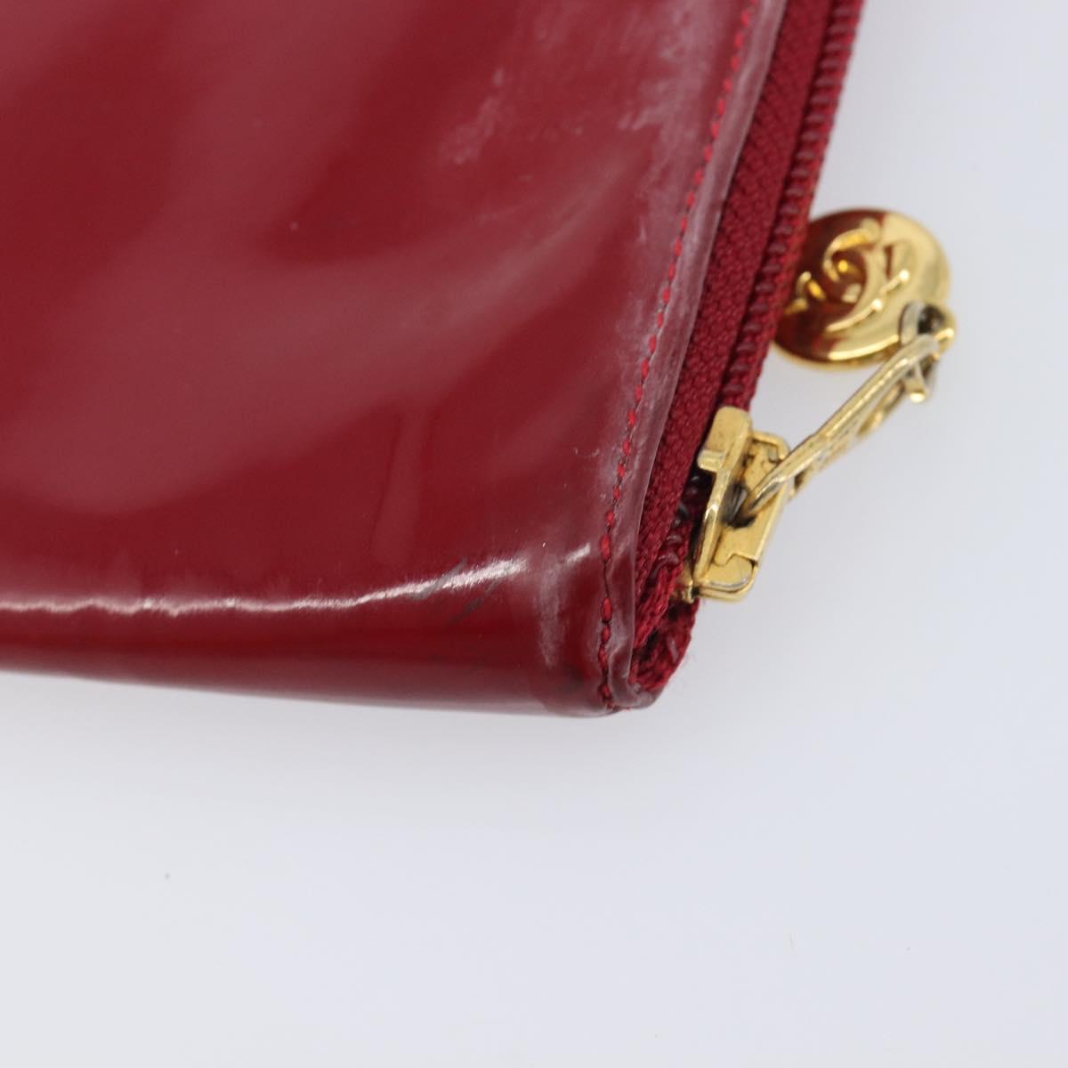 CHANEL Clutch Bag Patent leather Red Gold CC Auth gh2475