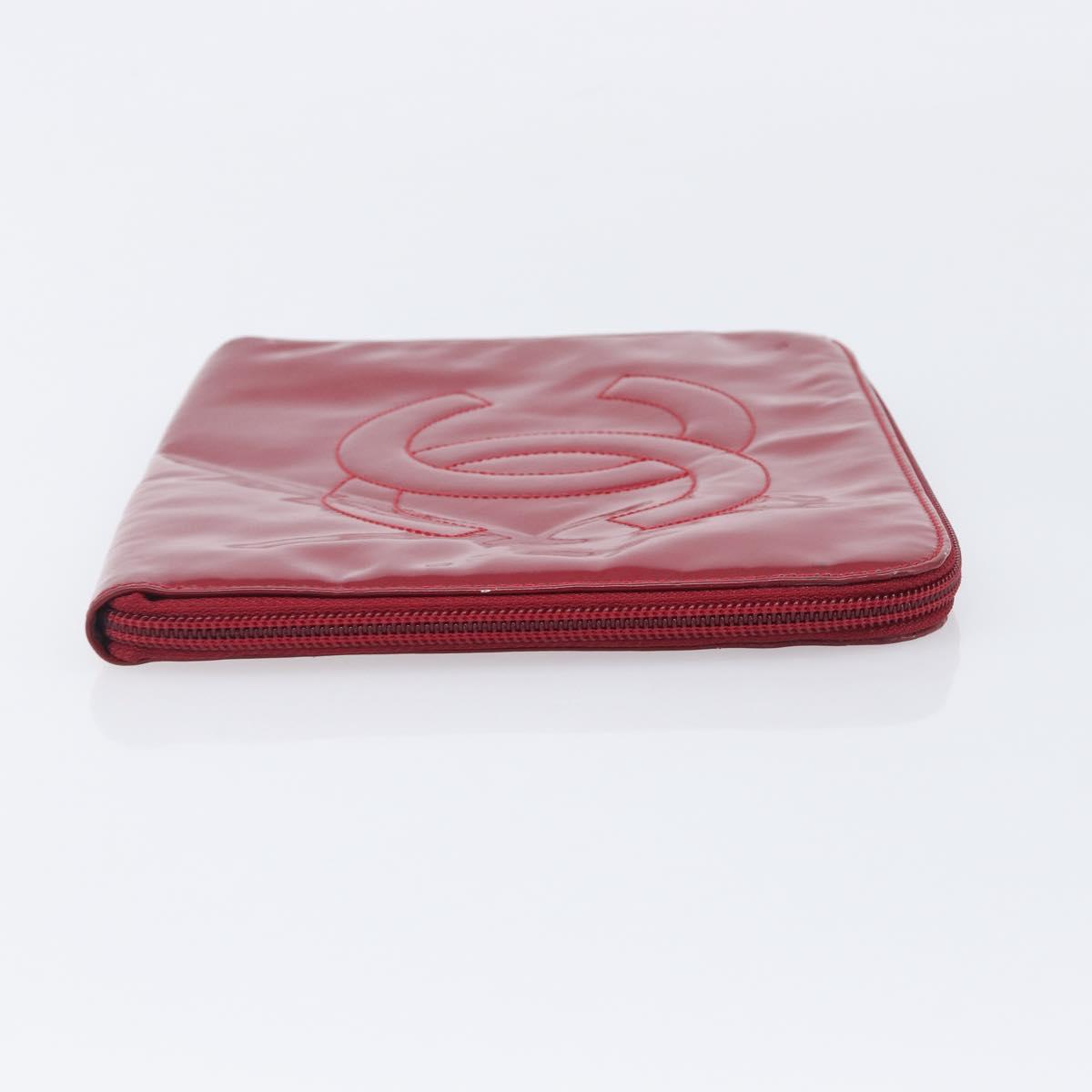 CHANEL Clutch Bag Patent leather Red Gold CC Auth gh2475