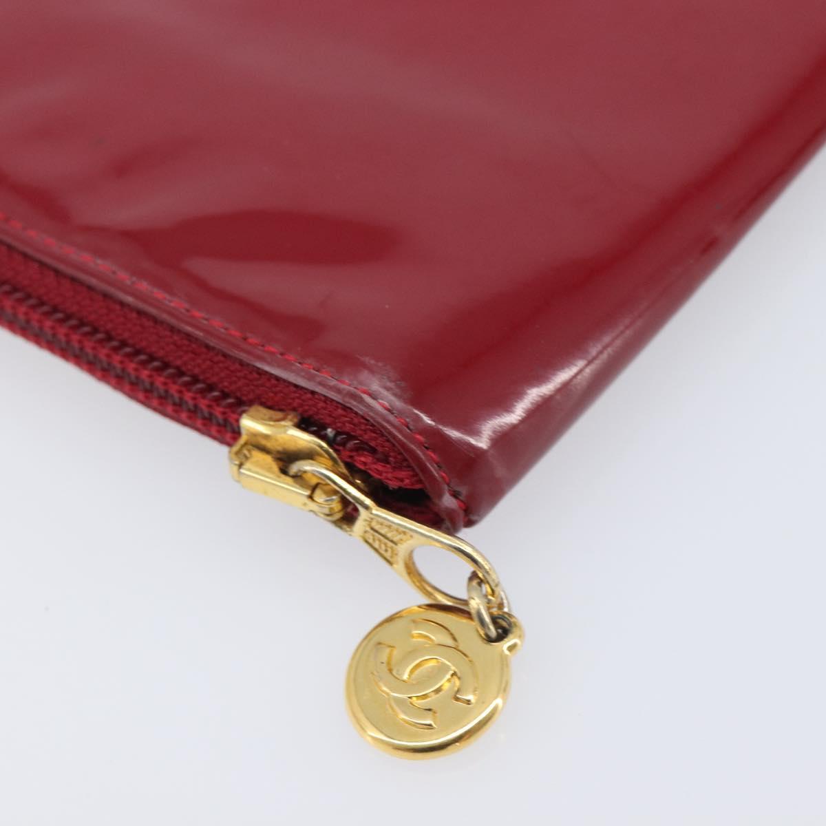 CHANEL Clutch Bag Patent leather Red Gold CC Auth gh2475