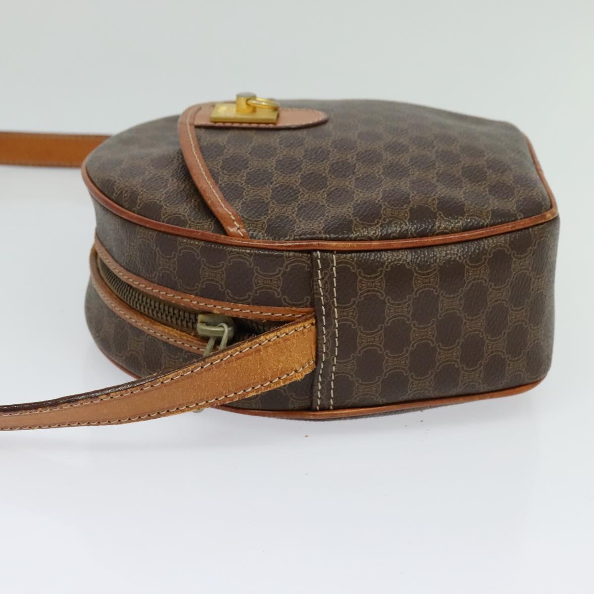 CELINE Macadam Canvas Shoulder Bag PVC Leather Brown Gold Auth gh248