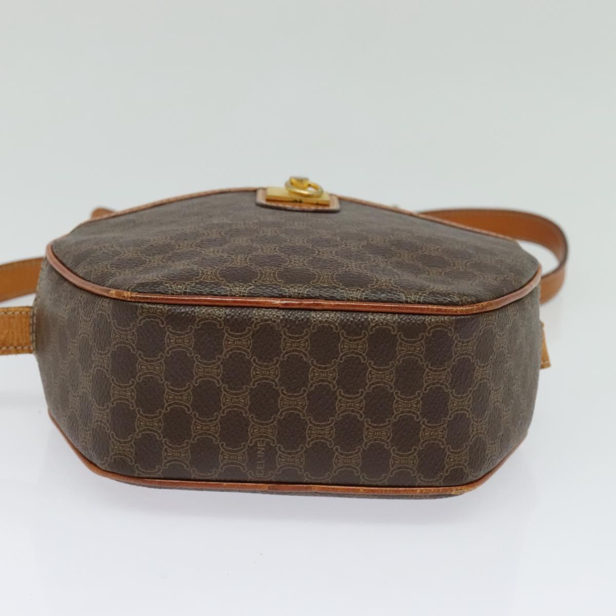 CELINE Macadam Canvas Shoulder Bag PVC Leather Brown Gold Auth gh248