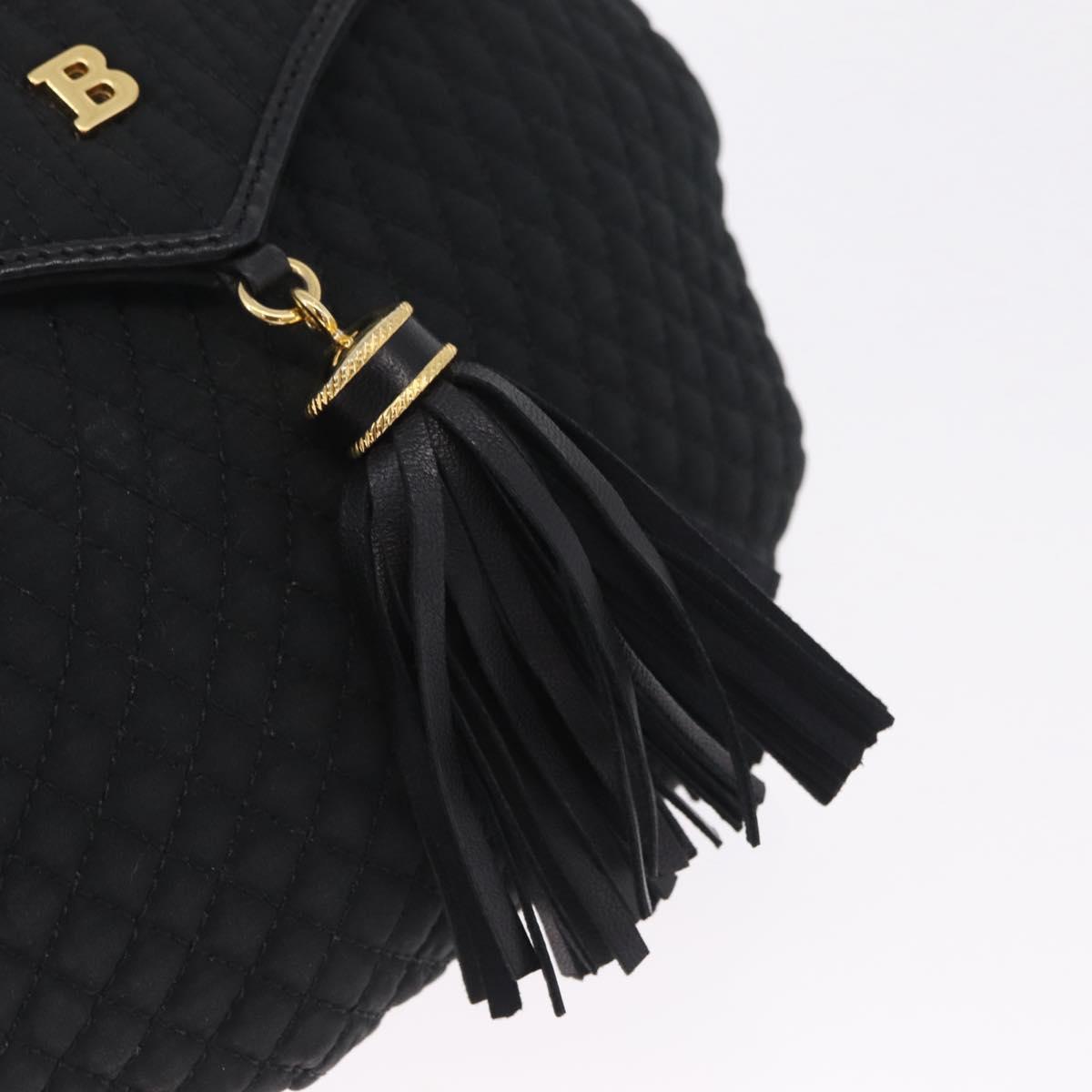 Bally Chain Shoulder Bag Canvas Black Gold Auth gh2482