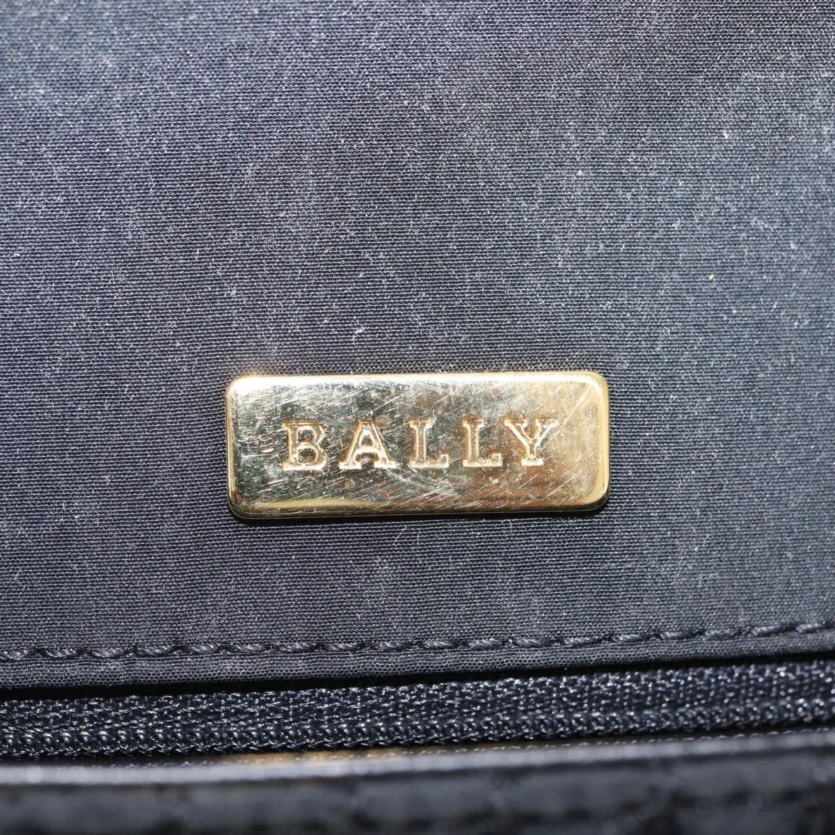 Bally Chain Shoulder Bag Canvas Black Gold Auth gh2482
