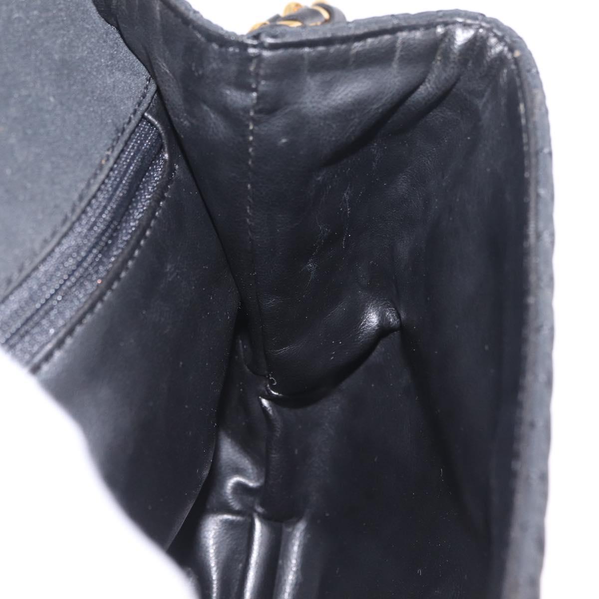 Bally Chain Shoulder Bag Canvas Black Gold Auth gh2482