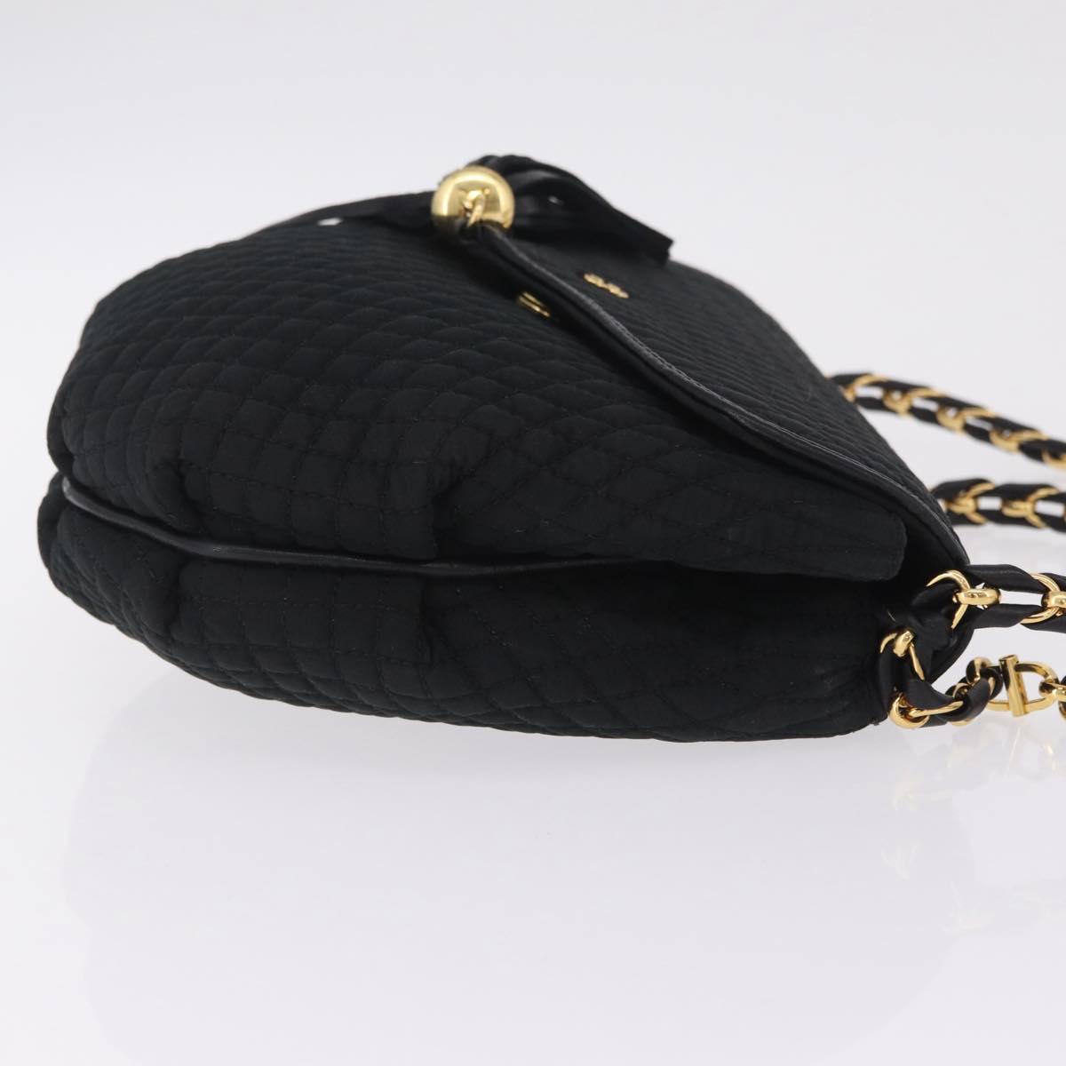Bally Chain Shoulder Bag Canvas Black Gold Auth gh2482