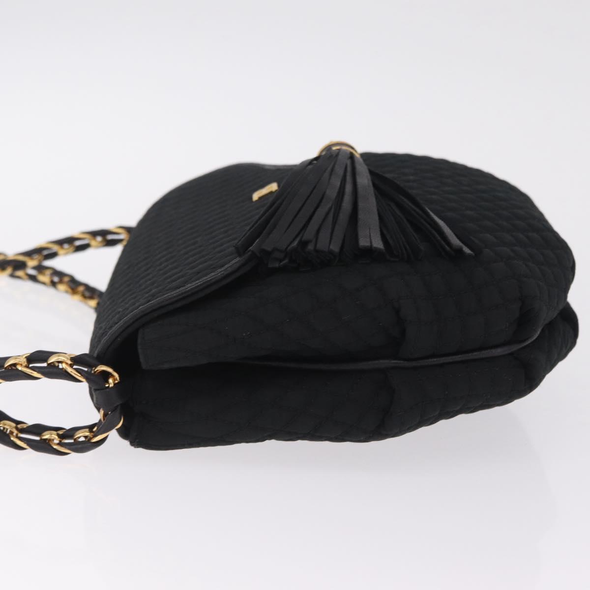 Bally Chain Shoulder Bag Canvas Black Gold Auth gh2482