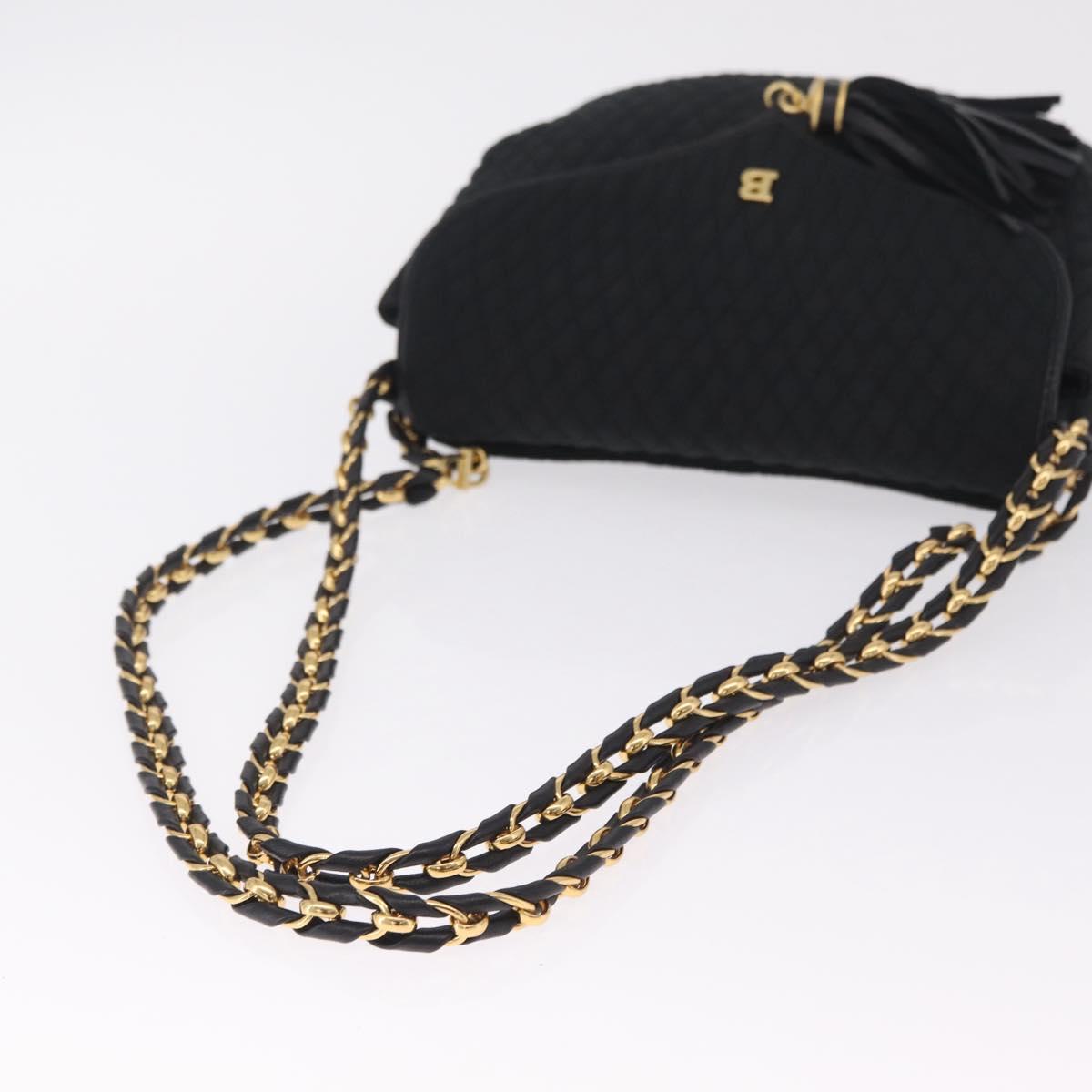 Bally Chain Shoulder Bag Canvas Black Gold Auth gh2482