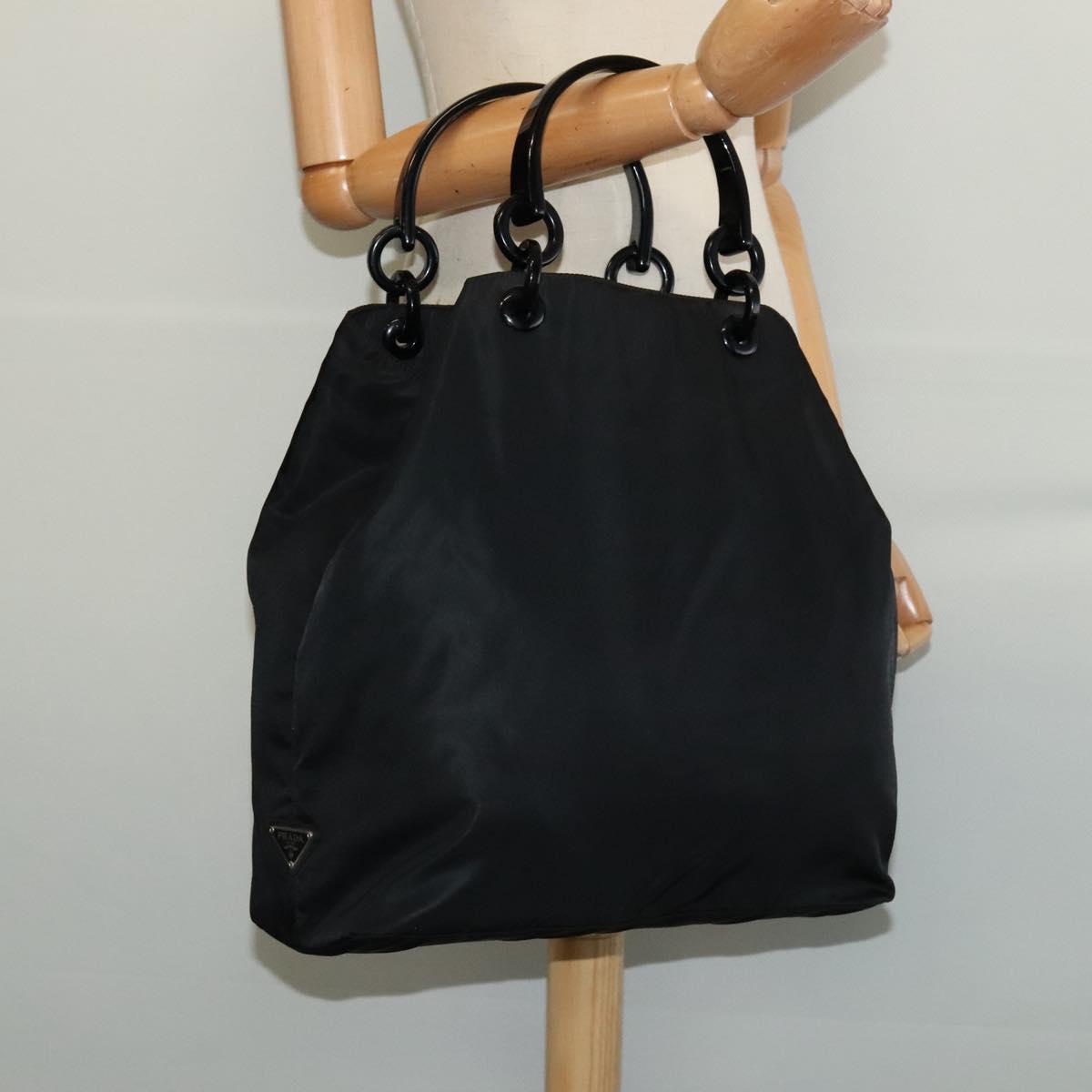 PRADA Hand Bag Nylon Black Silver Auth gh263
