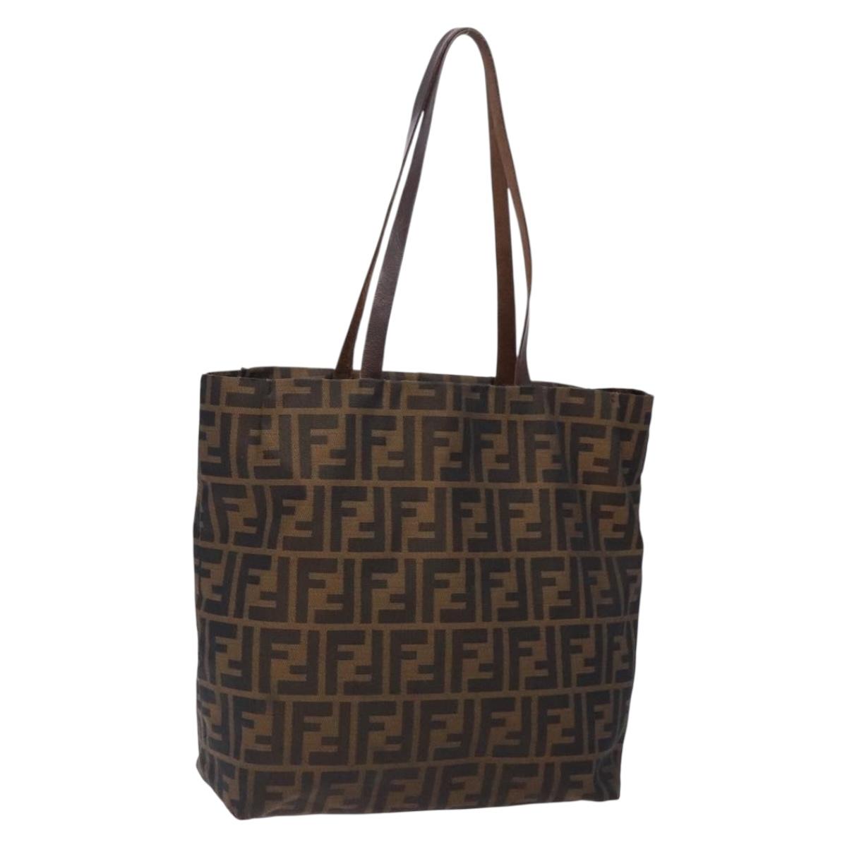 FENDI Zucca Canvas Tote Bag Brown Black Auth gh285