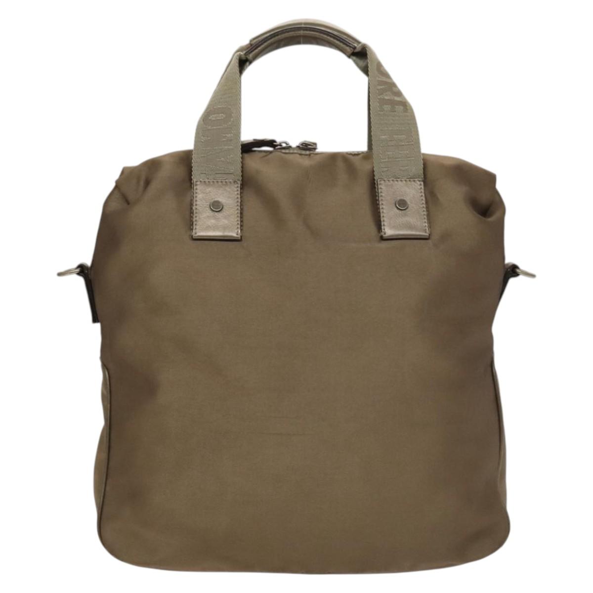 Salvatore Ferragamo Tote Bag Nylon 2way Beige Silver Auth gh287