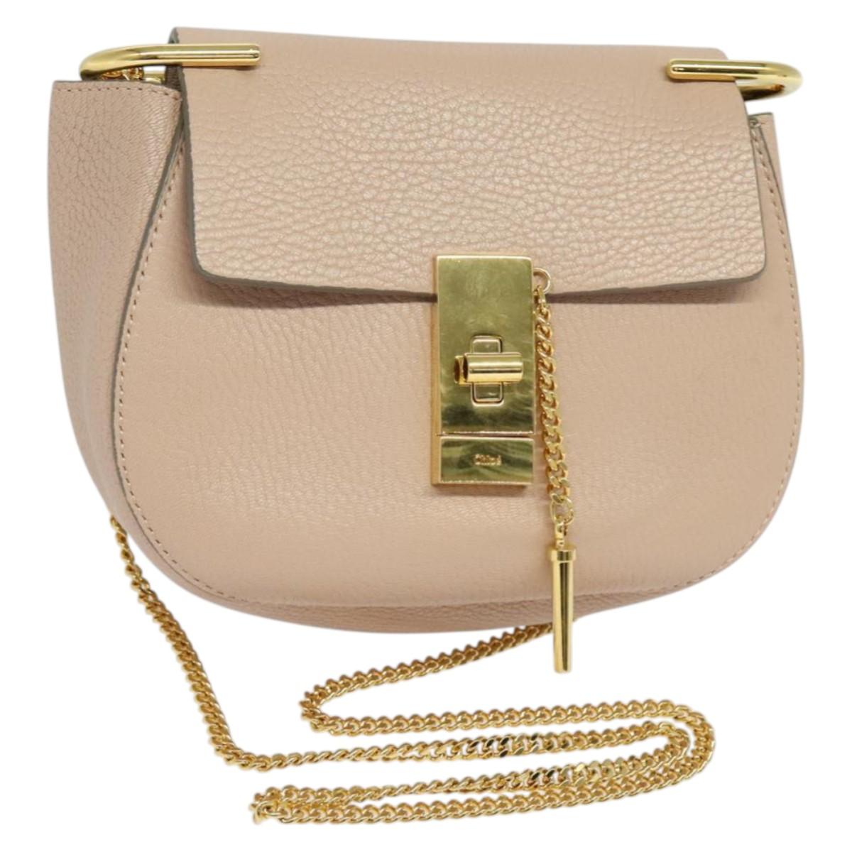 Chloe Chain Drew Shoulder Bag Leather Beige Gold Auth gh290