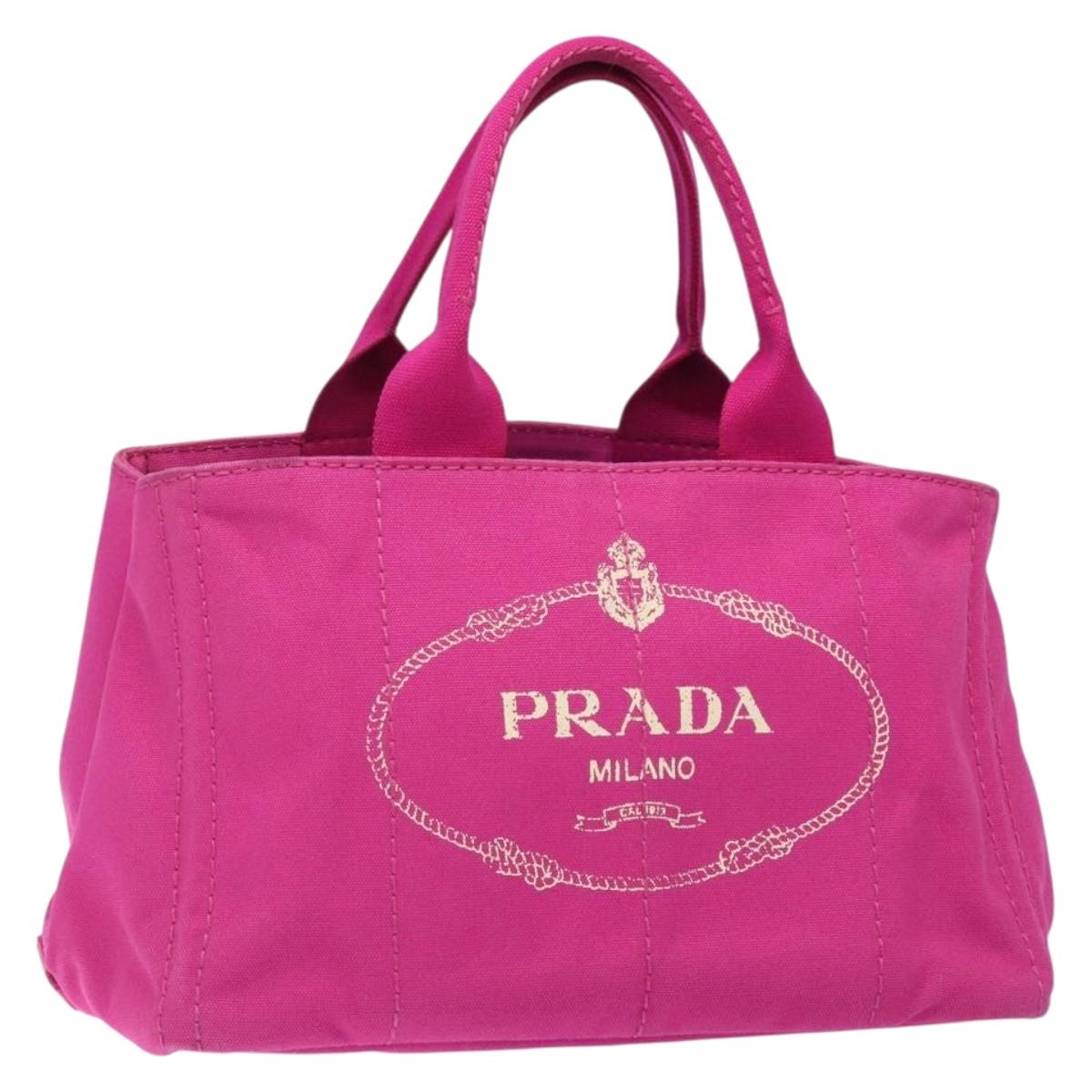 PRADA Canapa MM Hand Bag Canvas Pink Gold Auth gh293