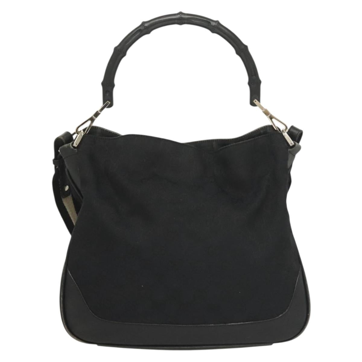 GUCCI GG Canvas Bamboo Hand Bag 2way Black Silver 001 4095 Auth gh297