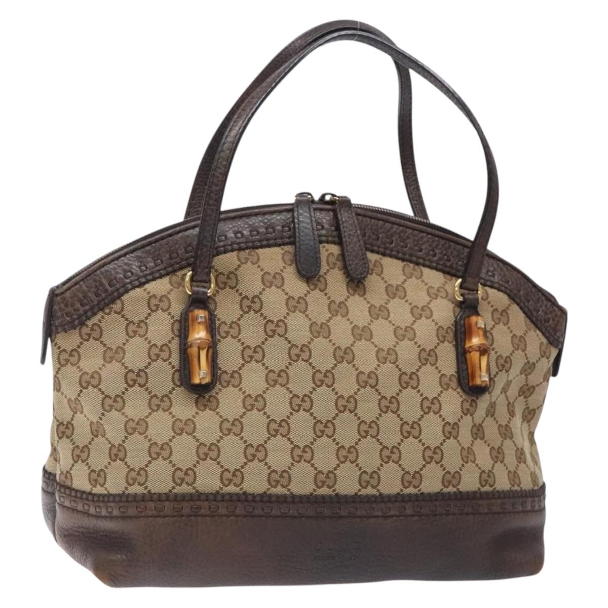 GUCCI GG Canvas Hand Bag Beige Gold 339002 Auth gh302