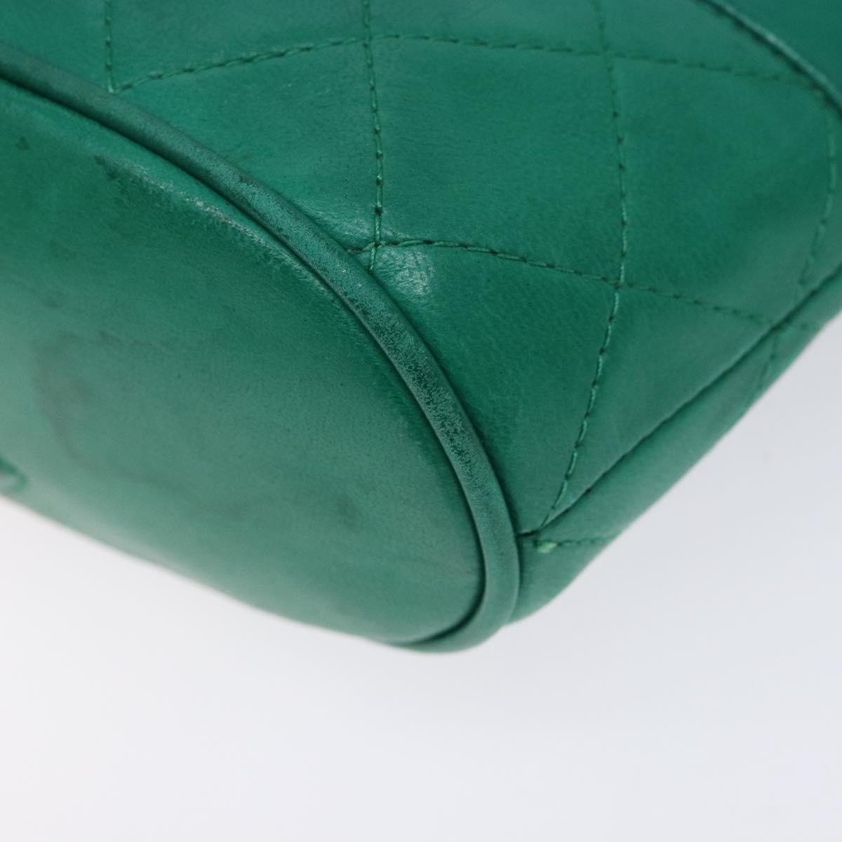 CHANEL Chain Hand Bag Lamb Skin Green Gold CC Auth gh309