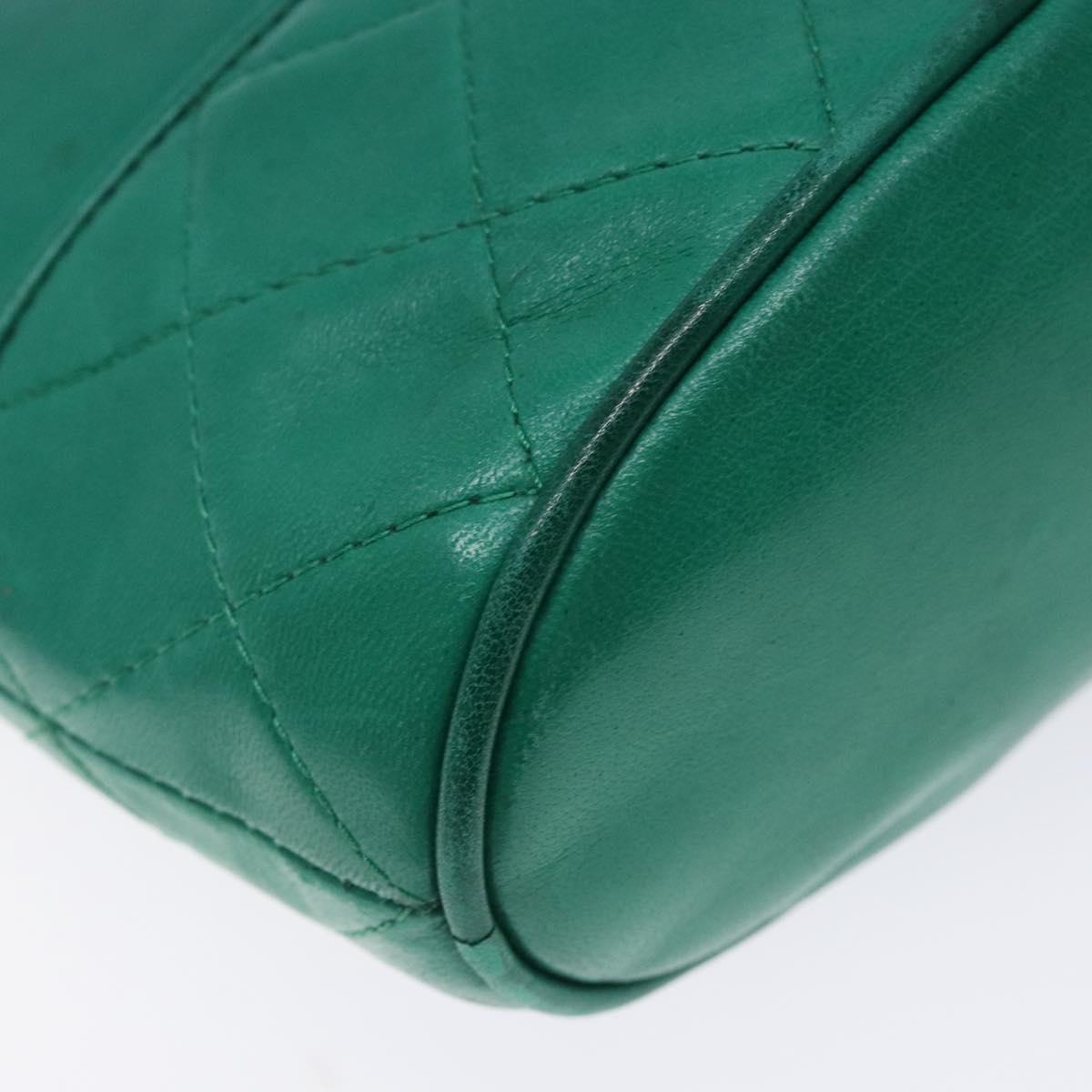 CHANEL Chain Hand Bag Lamb Skin Green Gold CC Auth gh309