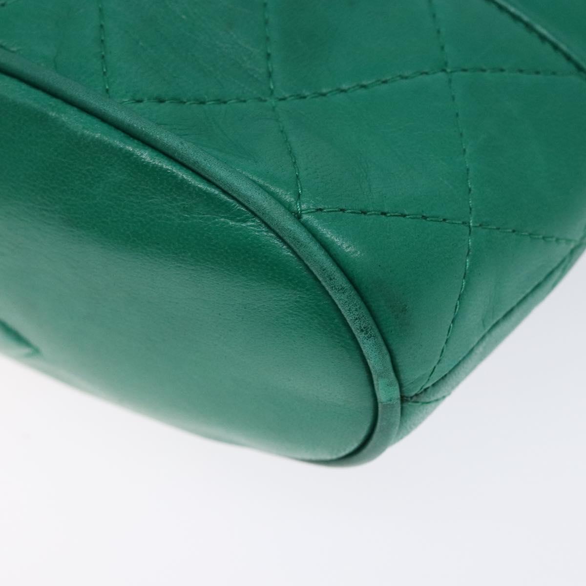 CHANEL Chain Hand Bag Lamb Skin Green Gold CC Auth gh309