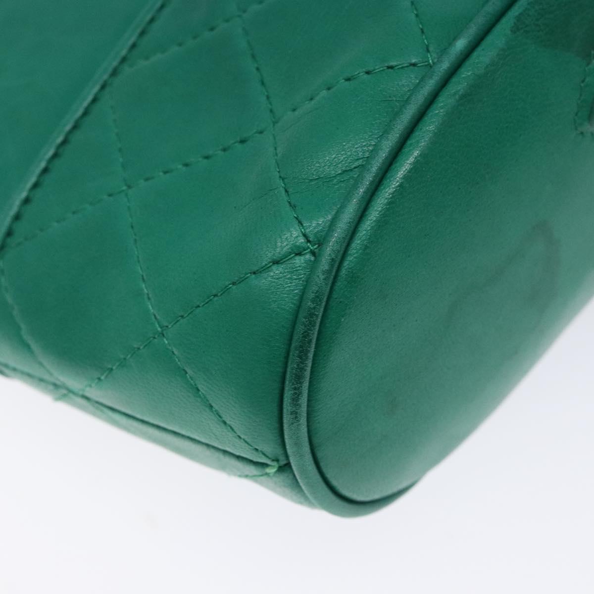 CHANEL Chain Hand Bag Lamb Skin Green Gold CC Auth gh309