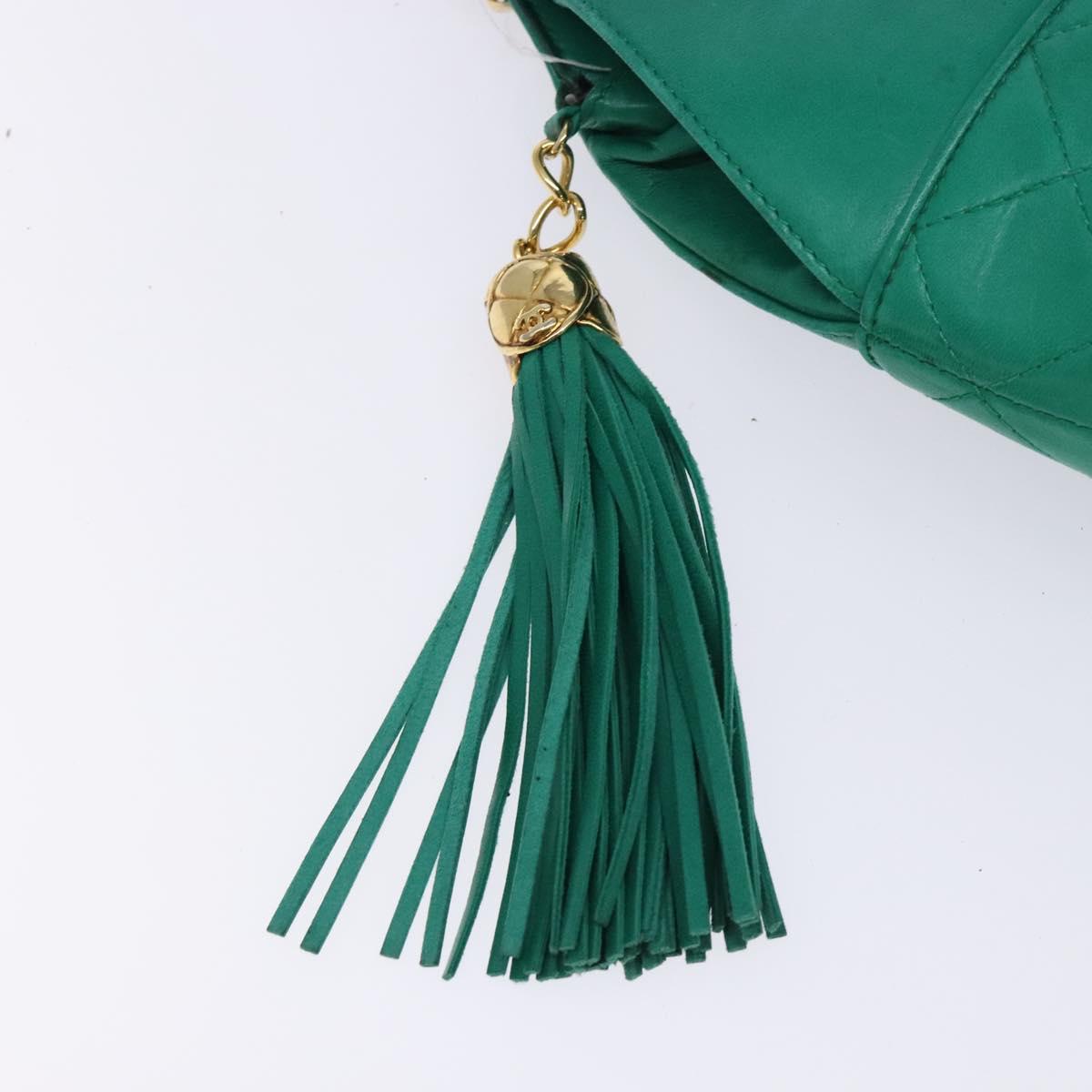 CHANEL Chain Hand Bag Lamb Skin Green Gold CC Auth gh309