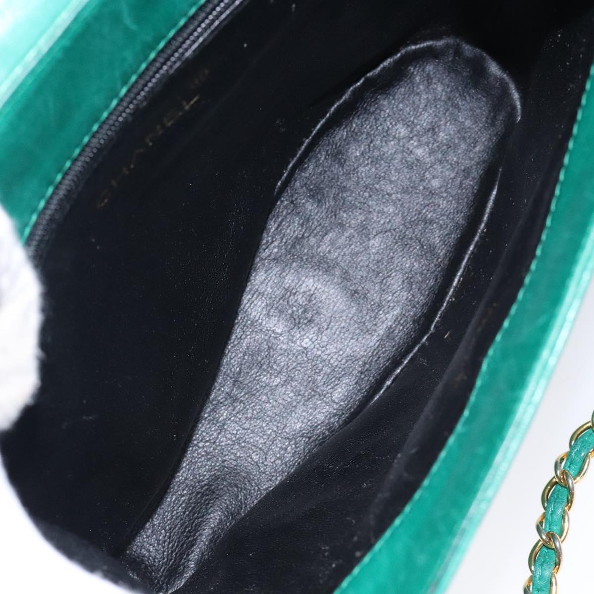 CHANEL Chain Hand Bag Lamb Skin Green Gold CC Auth gh309