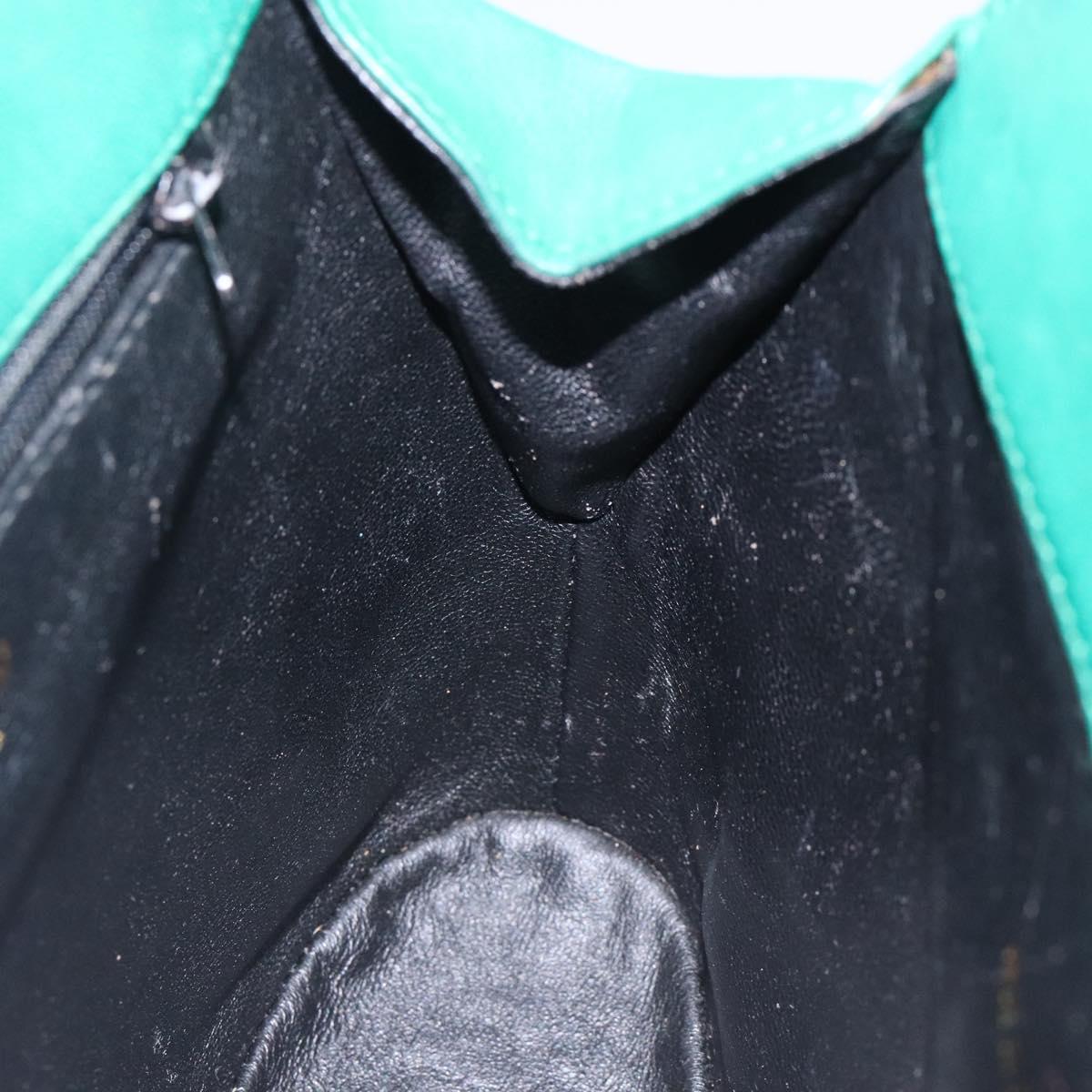 CHANEL Chain Hand Bag Lamb Skin Green Gold CC Auth gh309