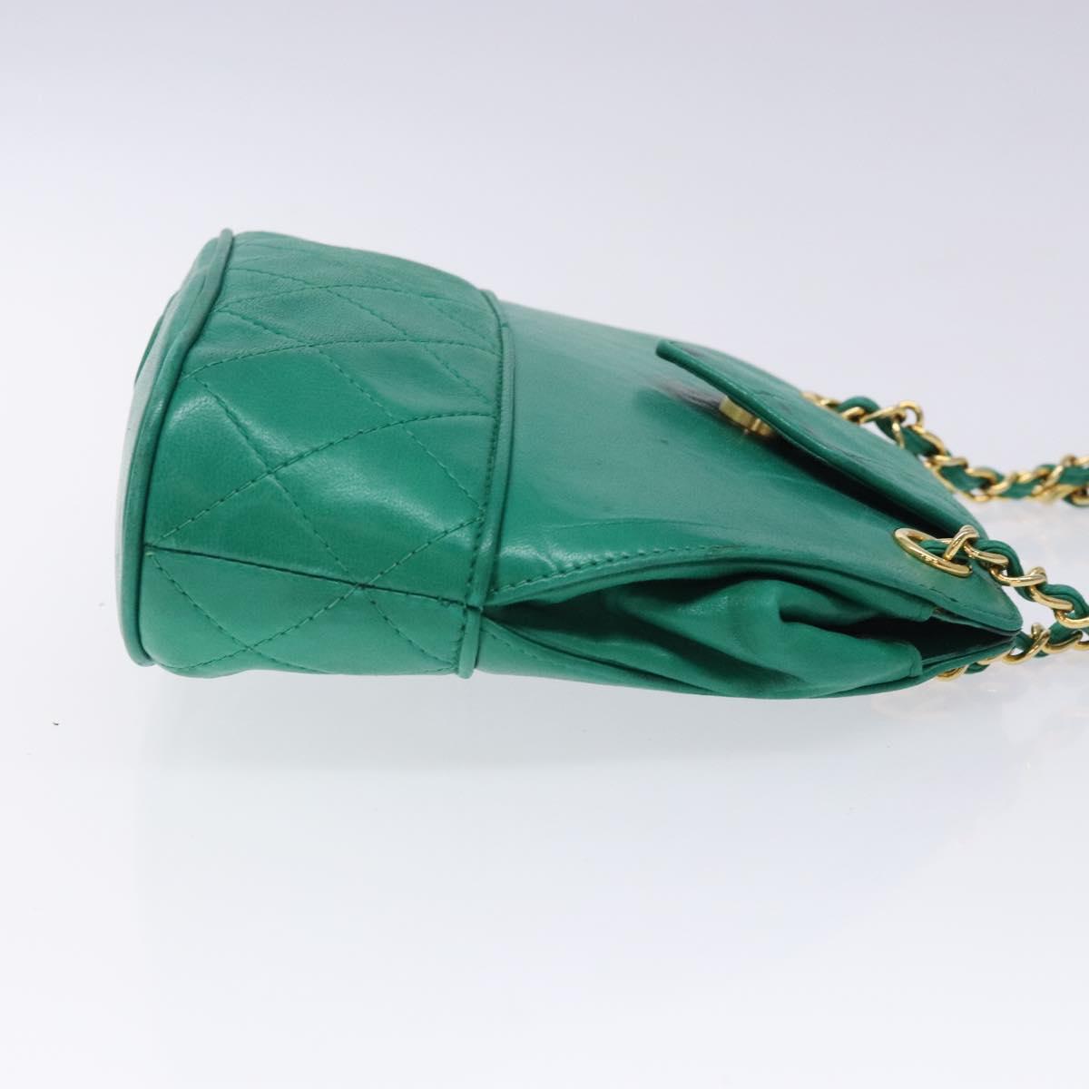 CHANEL Chain Hand Bag Lamb Skin Green Gold CC Auth gh309