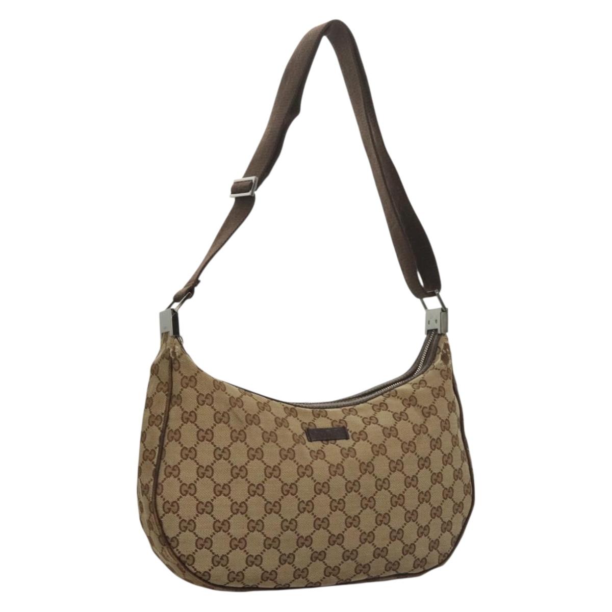 GUCCI GG Canvas Shoulder Bag Beige Silver 122790 Auth gh334