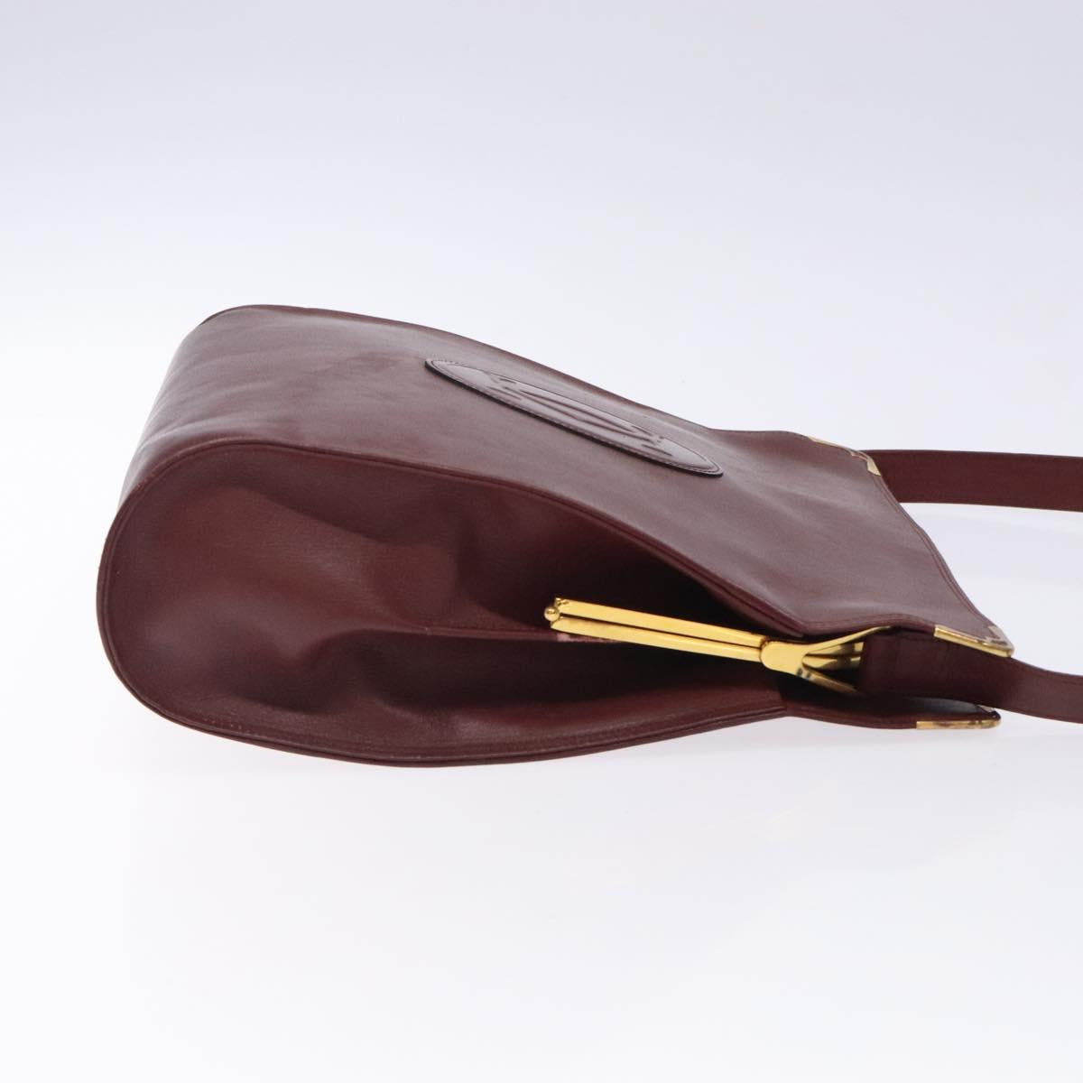 CARTIER Must Line Gamaguchi Shoulder Bag Leather Bordeaux Gold Auth gh335