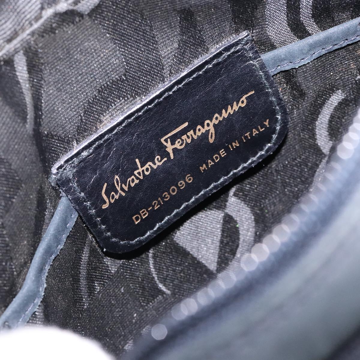 Salvatore Ferragamo Vala Shoulder Bag Suede Navy Gold Auth gh351