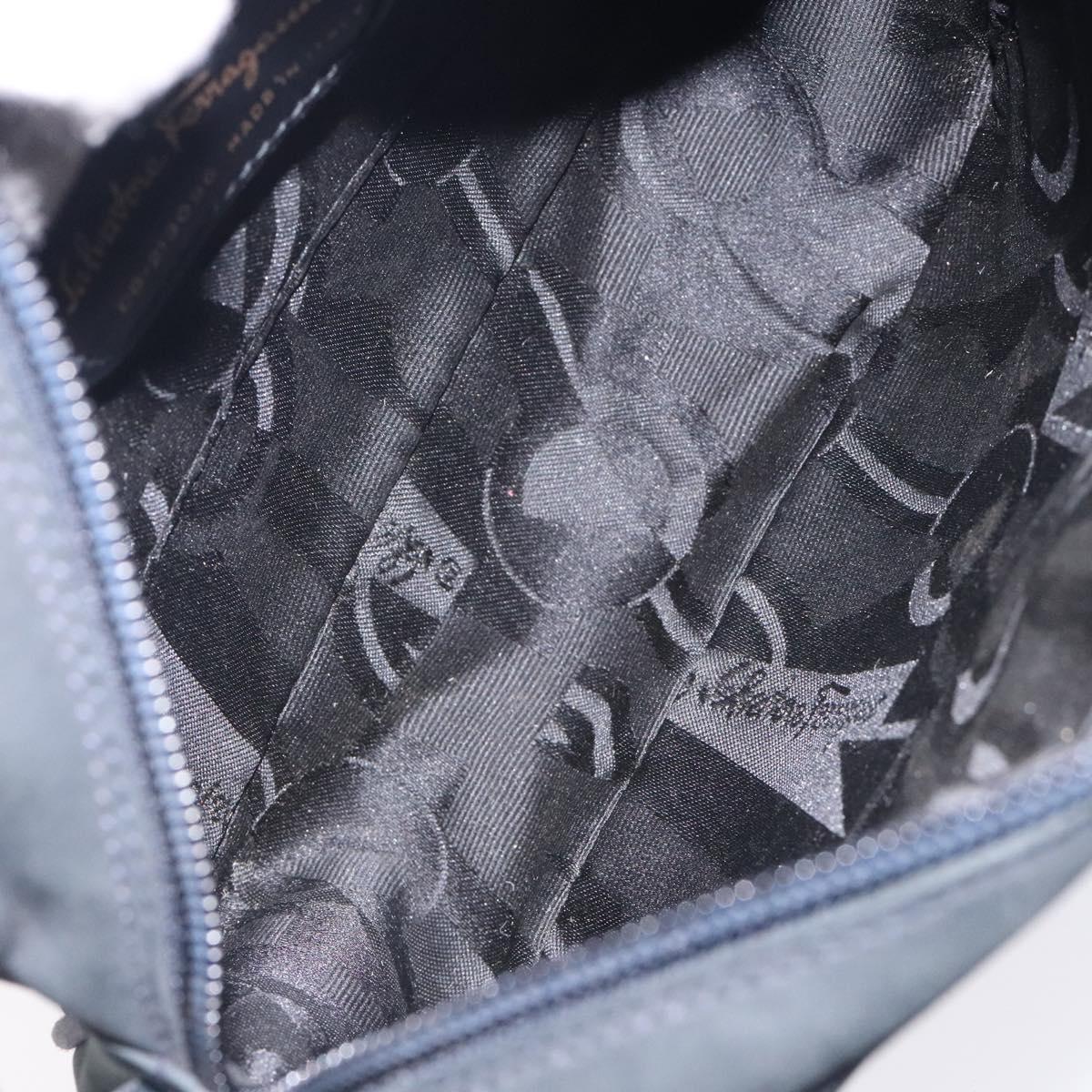 Salvatore Ferragamo Vala Shoulder Bag Suede Navy Gold Auth gh351