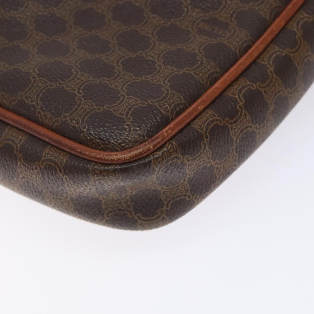 CELINE Macadam Canvas Clutch Bag PVC Leather Brown Gold Auth gh359
