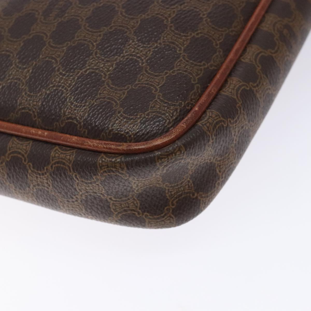 CELINE Macadam Canvas Clutch Bag PVC Leather Brown Gold Auth gh359