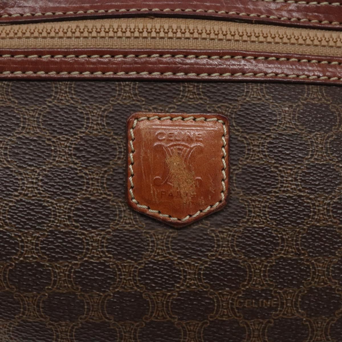 CELINE Macadam Canvas Clutch Bag PVC Leather Brown Gold Auth gh359