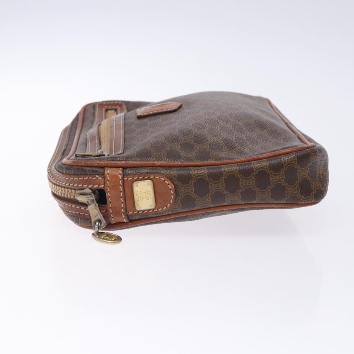 CELINE Macadam Canvas Clutch Bag PVC Leather Brown Gold Auth gh359