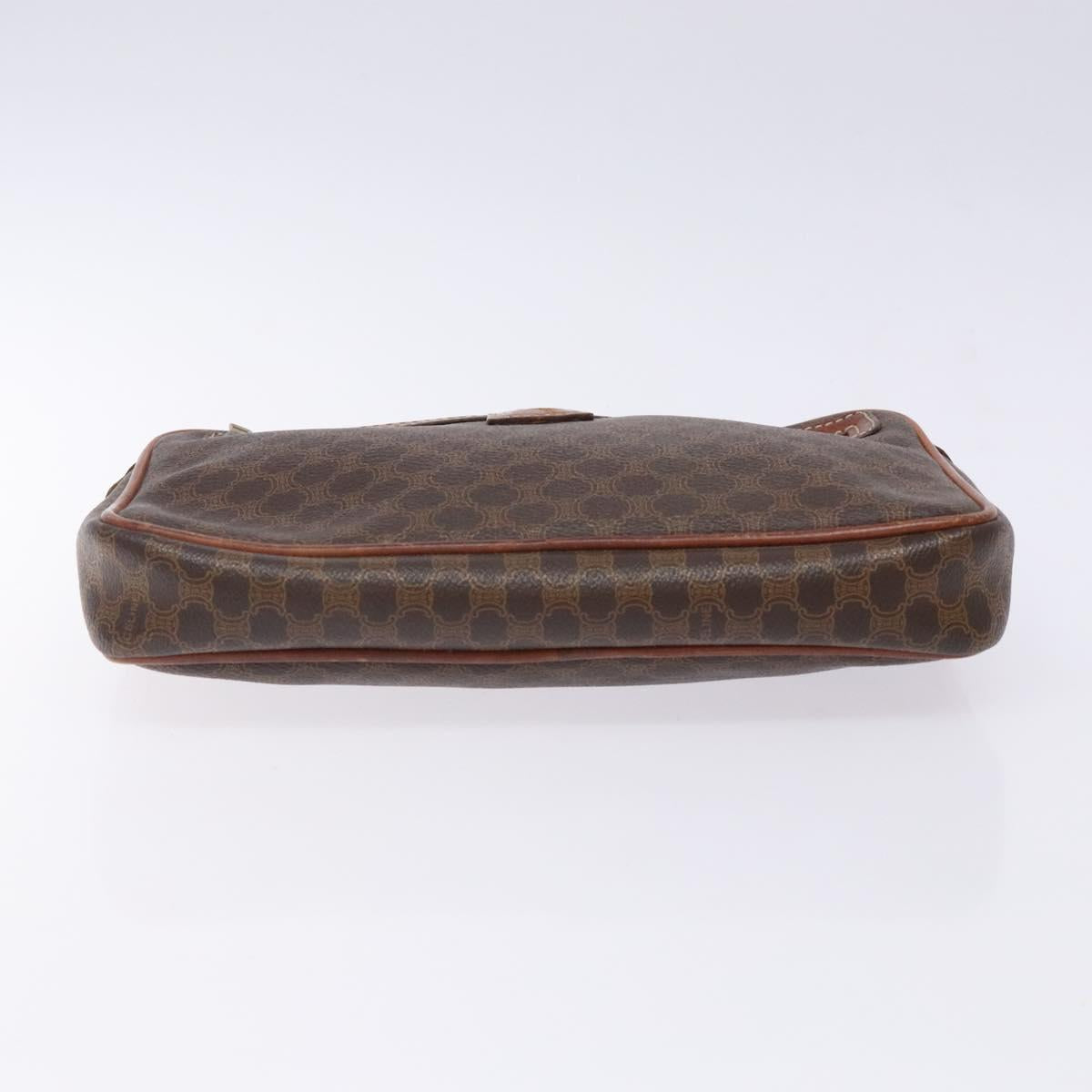 CELINE Macadam Canvas Clutch Bag PVC Leather Brown Gold Auth gh359