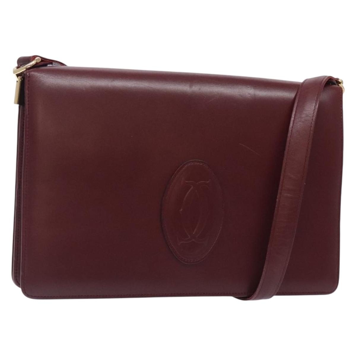 CARTIER Must Line Shoulder Bag Leather Bordeaux Gold Auth gh362