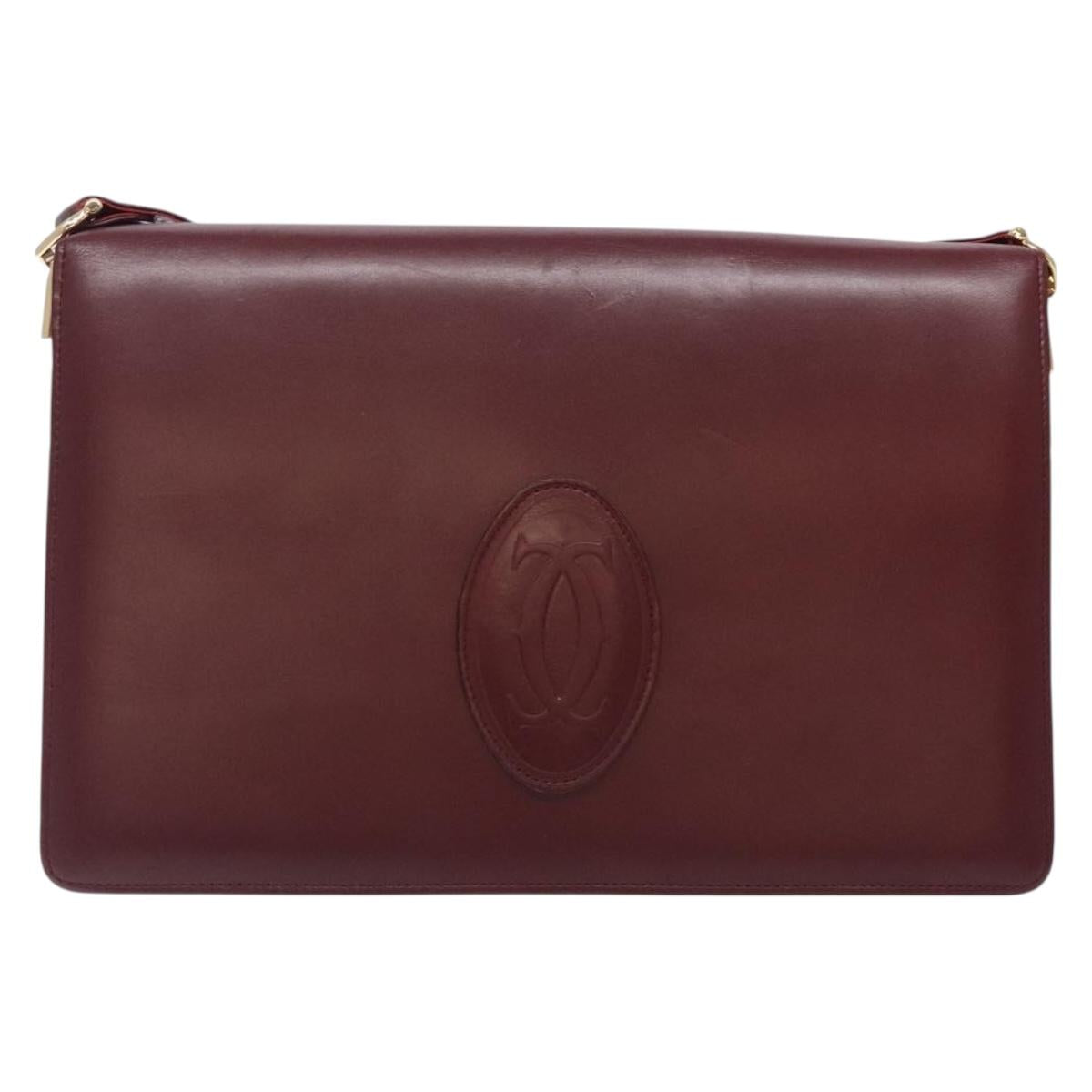 CARTIER Must Line Shoulder Bag Leather Bordeaux Gold Auth gh362