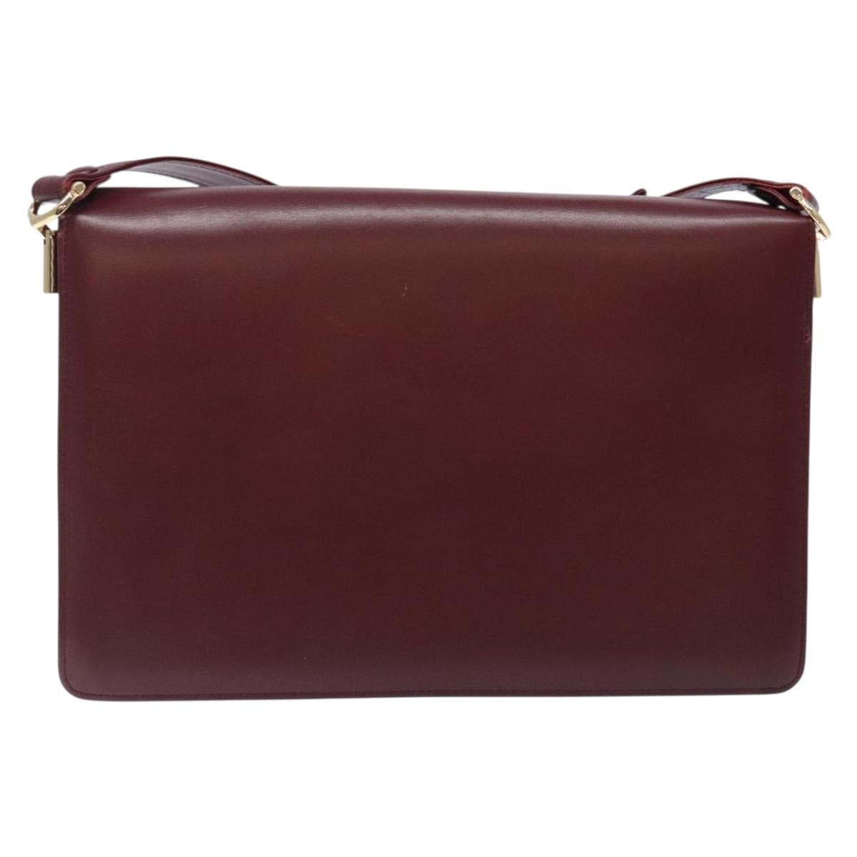 CARTIER Must Line Shoulder Bag Leather Bordeaux Gold Auth gh362