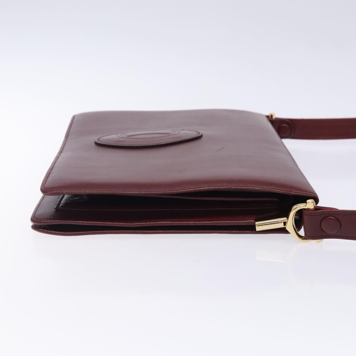 CARTIER Must Line Shoulder Bag Leather Bordeaux Gold Auth gh362