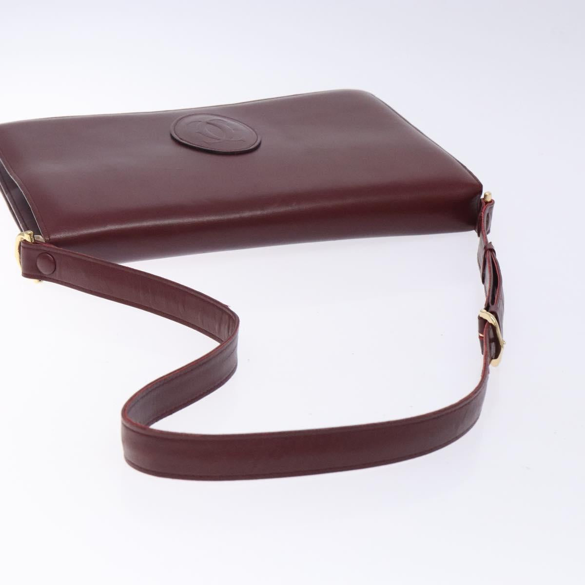 CARTIER Must Line Shoulder Bag Leather Bordeaux Gold Auth gh362
