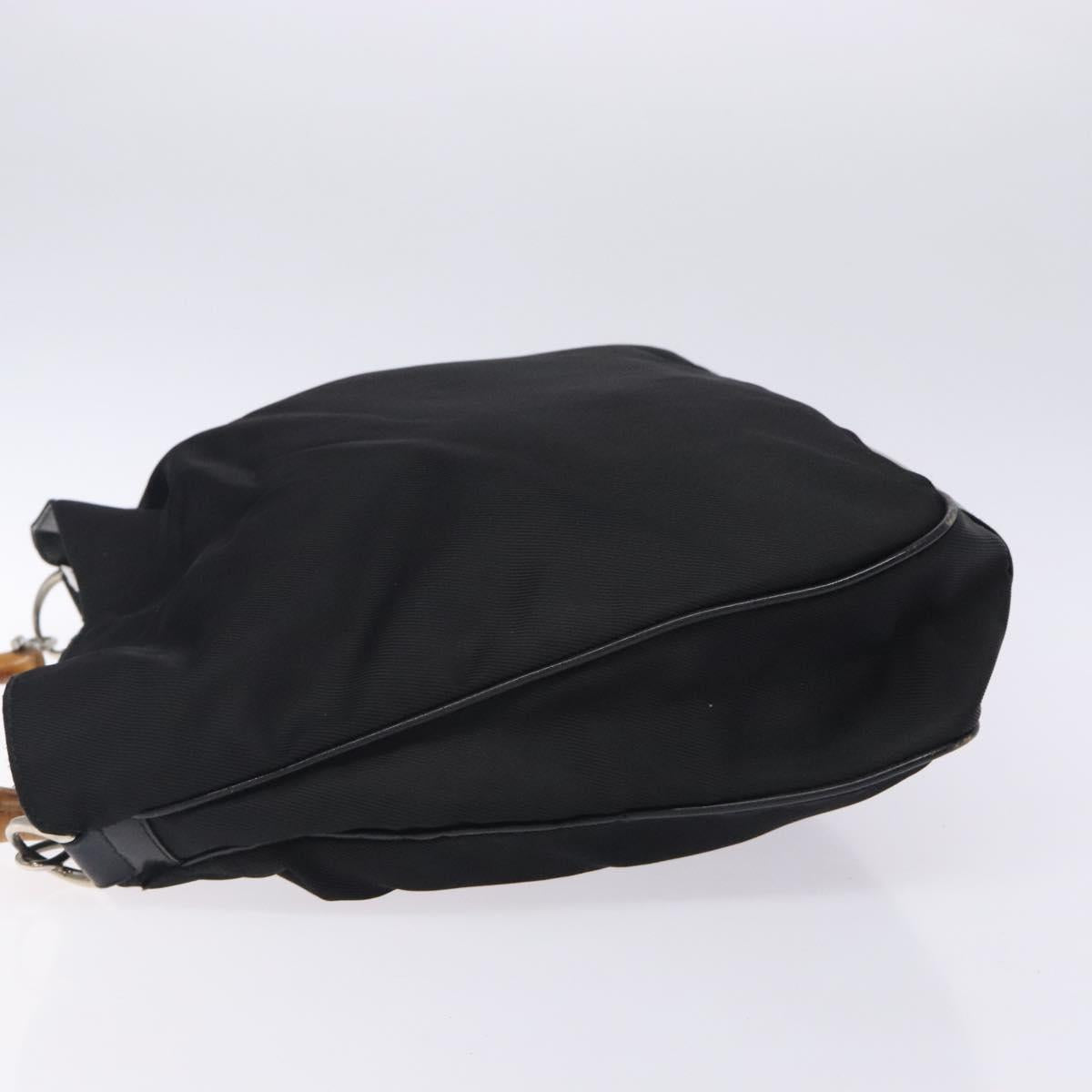 GUCCI Bamboo Hand Bag Nylon Black Silver 001 1998 1577 Auth gh388